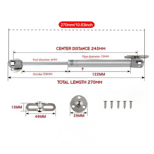 100N Soft Close Safety Gas Strut Hinges, CJQZP 2 Pack Heavy Duty Toy Box & Cabinet Hinges for Curved, Round, Arched & Flat Lids - color: silvery