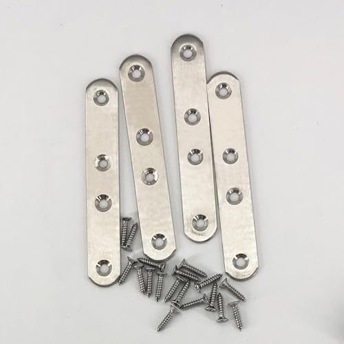QSJ 4 Pack Flat Straight Bracket Mending Plate for Wood Stainless Steel Straight Brackets 125mm / 4.9" Wood Brace with Screws - size: Silver, 4.9 Inch