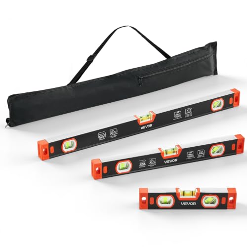 VEVOR Torpedo Level, 3-Piece Included 9/16/24 in, Magnetic Leveler Tool Set Aluminum Alloy, with Clear 3 Green Vials, V-Groove, Hanging Hole, Multi-angle Measurement for Construction Home Renovation - size: 9/16/24 inch set