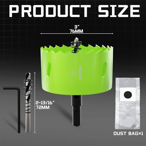 3" (76mm) Bi-Metal Hole Saw with Arbor - Multi-Material Cutting Kit for Thin Iron, Wood & Drywall - High-Speed Steel Teeth with Smooth Cutting Edge, Fast Chip Removal & Bonus Dust-Proof Bag - size: 3" (76mm)