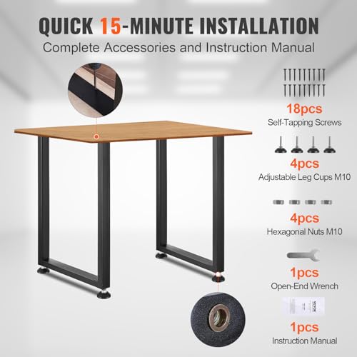 VEVOR 28 Inch Adjustable Furniture Legs, Square Reinforced Steel Office Table Legs Set of 2 for DIY, Max Load 1000 lbs Heavy Duty Desk Legs, Quick Instalation & Rich Accessories Legs Black - size: 28"H x N/A W, style: Square