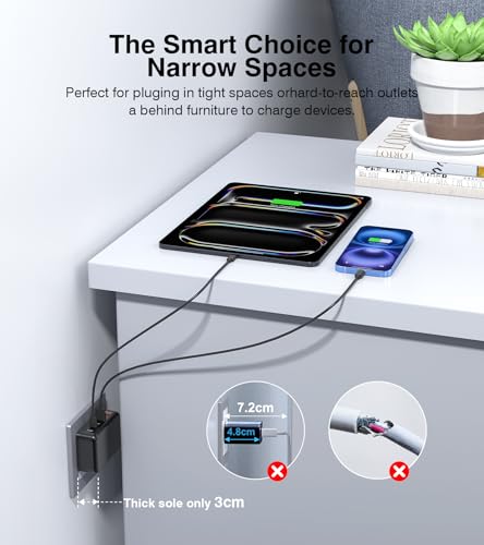 USB C Charger, Flat 100W Max 6-Port Fast Wall Charger Charging Station Hub - color: Black