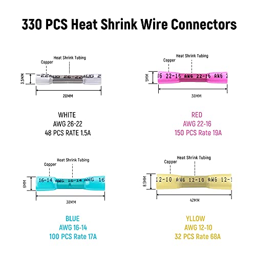Heat Shrink Crimping Tool Kit,Zhushan Ratcheting Wire Crimper for 330pcs (AWG 26-10) and 260pcs (AWG 22-10) Heat Shrink Butt Connectors, Insulated Waterproof Electrical Terminals Splice Connectors - style: Heat Shrink Crimping Tool（260pcs+330pcs）