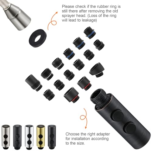 TIORIY Kitchen Faucet Head Replacement Metal, Pull Down Spray Head with 15 Adapters for Kitchen Faucet, 2 Function Kitchen Sink Spray Nozzle, Stainless Steel, Oil Rubbed Bronze - color: Oil Rubbed Bronze