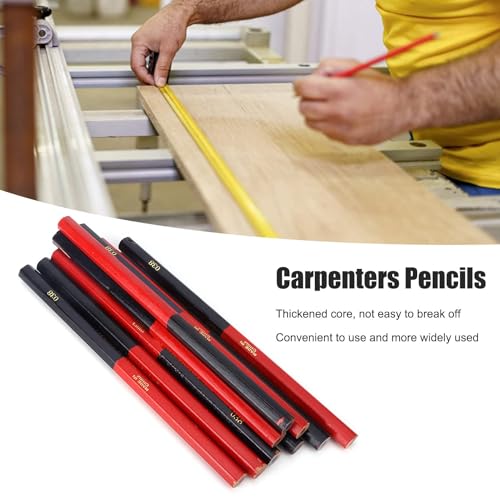 Carpenters Pencil 10Pcs,Hex 2‑Head Red Blue Round Wire Carpenters Pencils with Thickened Core, Woodworking Construction Pencils for Marking Drawing Writing(6.9in)
