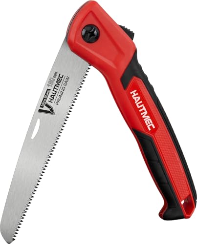 HAUTMEC 7" Folding Pruning Hand Saw for Tree, Garden & Camping | SK5 Steel Blade, Folded Pocket Size, Backpacking, 9 TPI Triple-Cut, Limb & Wood Cutting, ABS & TPR Grip, Survival Gear