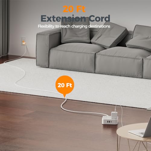 TESSAN Surge Protector Power Strip with 900J Surge Protection, 20 Ft, Grey - color: Grey with 1 USB C, size: 20 feet