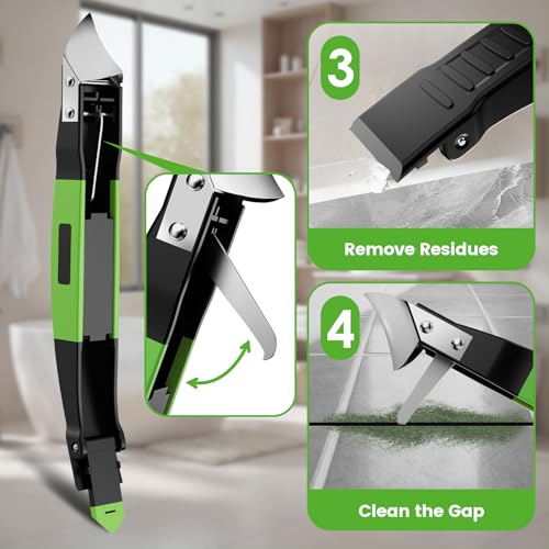 6 in 1 Silicone Caulking Tool Kit, Caulk Grout Remover Tool (Green) - color: Green