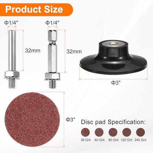 HARFINGTON 53pcs Quick Change Discs Set 3" Lock Sanding Discs with 1/4" Shank Pad Holder 36/60/80/120/240 Grit Surface Conditioning for Polish Rust Removal - size: 3"