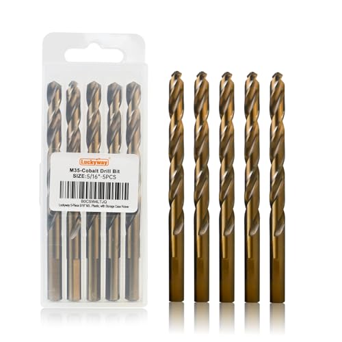 Luckyway 5/16 Inch Cobalt Drill Bits (5 Pack), M35 HSS 5/16" Metal Drill Bit Titanium Coated for Hard Metal, Stainless Steel, Cast Iron, Wood and Plastic, with Storage Case - style: 5/16" (5Pcs) Cobalt Drill Bits