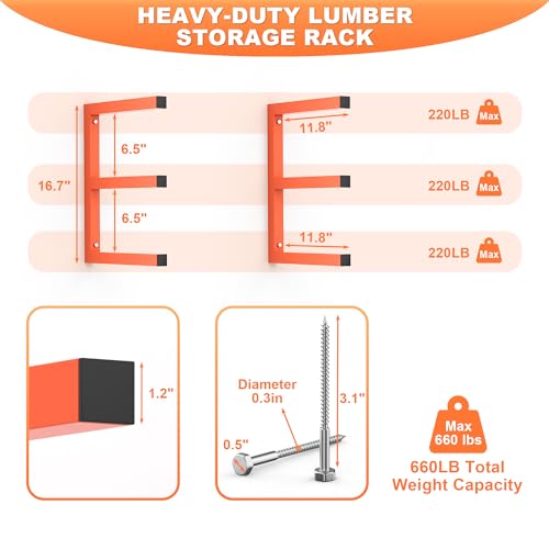 Ultrawall Lumber Storage Rack, Wall Mount Wood Storage Racks - color: Orange
