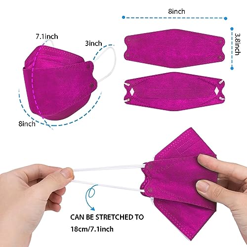 Borje KN95 Face Masks 50 Pack,Breathable Comfortable and Disposable KN95 Mask,Masks for Adults - color: Rose Red=50pcs