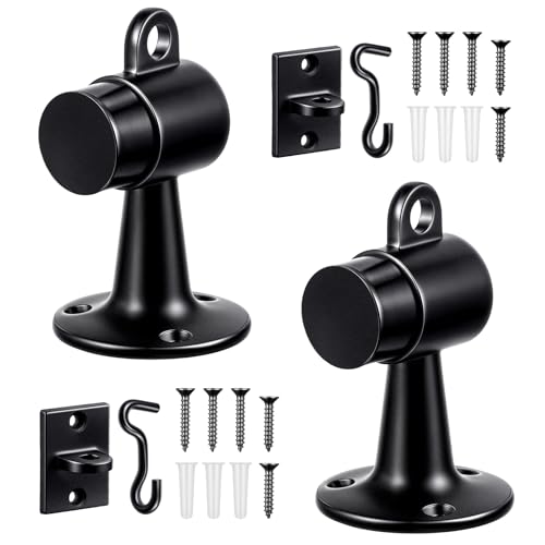 Yaocom 2 Pack Heavy Duty Floor Mounted Door Stop 3.5 Inch Aluminum Commercial Grade Door Stopper with Rubber Bumper & Stainless Steel Screws (Black) - color: Black