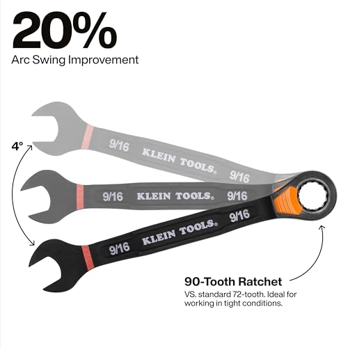 KLEIN TOOLS 69508 SAE Ratcheting Combination Wrench Set, 8-Piece, Slide-Lock 90-Tooth Ratchet, I-Beam Handle, Color-Coded Size Markings, Roll Pouch Storage - size: Slide Lock, SAE