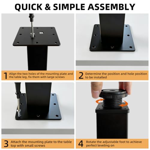 QLLY 10 inch Square Adjustable Metal Furniture Legs, Heavy Duty Black Cabinet Feet with Leveling Pads, Set of 4 for Sofa, Couch, Ottoman, Cabinet and Shelf Replacement - color: Black, size: 10 inch