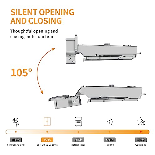 Chibery 50 Pack Full Overlay Soft Close Concealed Hinges, Small Door Gap, Clip-on Plate, Face Frame Door, Self Closing Hidden Satin Nickel 3D Hinge, 105° Open Angle Concealed Stainless Steel Hinges - size: Full Overlay