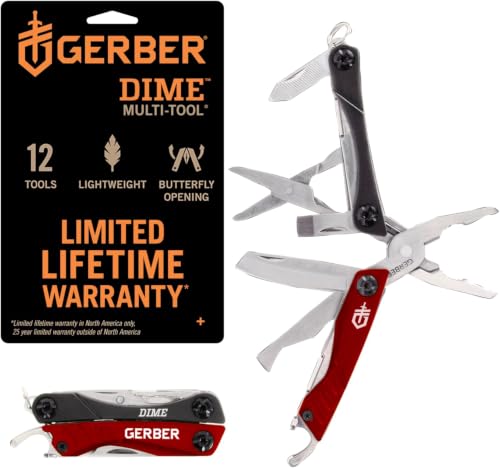 Gerber Dime 12-in-1 Mini Multitool Pliers, Pocket Knife, Bottle Opener, Red (Pack of 12) - color: Red, size: Pack of 12