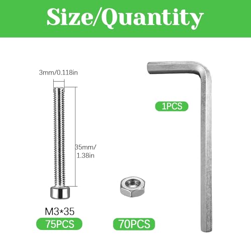 140 Pcs M3 x 35mm Socket Head Cap Screws Metric, Allen Socket Drive, 304 Stainless Steel, Full Thread, Bright Finish, Machine Thread - size: M3 x 35-140Pcs