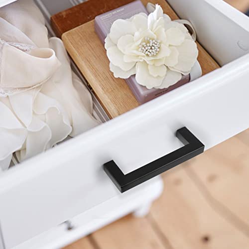 Probrico (10 Pack Matte Black Cabinet Pulls 3 Inch Hole Center Kitchen Cabinet Hardware Square Cabinet Pulls Stainless Steel Modern Drawer Handles - color: Black, size: hole center 3"