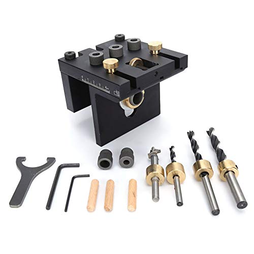 3 in 1 Dowel Jig Drill Kit, with Positioning Clip Woodworking Drilling Locator Hole Puncher Doweling Jig Drilling Guide Kit Adjustable Woodworking Joints Tool