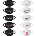 Zhanmai 10 Pieces Kawaii Mask Anime Face Mouth Mask Cute Mouth Covering Reusable Washable Mouth Mask, Black and White
