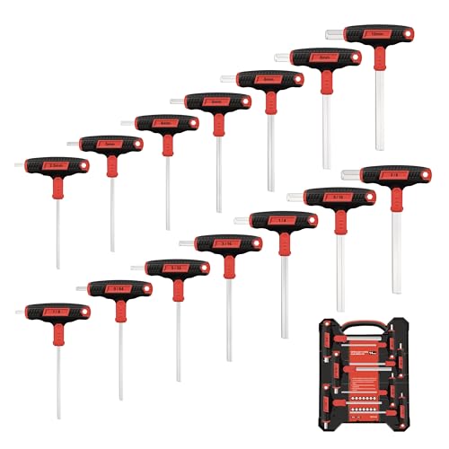 C&T 14-Piece T-Handle Allen Wrench Set, Metric & SAE, Long Arm Hex Keys with Storage Box – Professional Tool for DIY, Auto & Bike Repair, Home Repair and Mechanics Maintenance