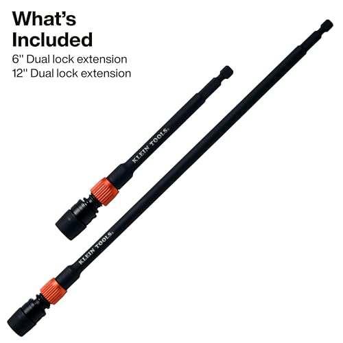 Klein Tools 80208 6 and 12-Inch Dual-Lock Extension Set, 1/4-Inch Hex Shank Impact Bit Holder, Quick-Release Locking Mechanism with Secondary Twist Lock, Compatible with Impact Drivers and Drills - size: 6-Inch and 12-Inch