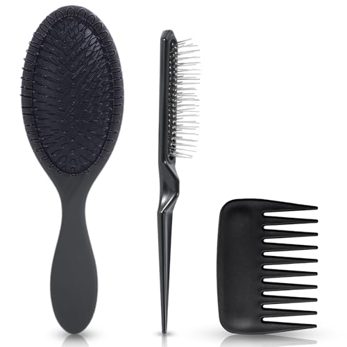 SIMPOR 3PCS Wig Brushes for Synthetic, Wig Brush Comb Set for Human Wigs - color: Black - 3 Pcs