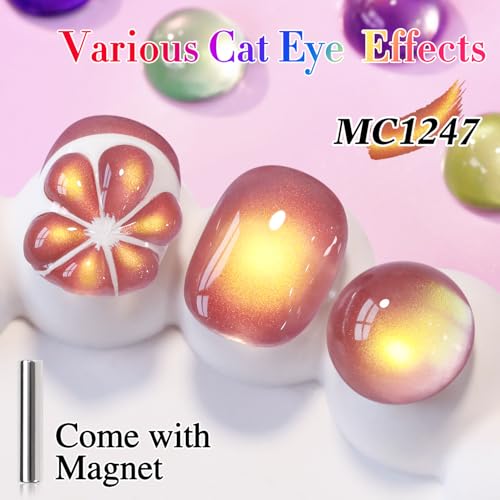 Double Rhythm Jelly Glass Cat Eye Gel Polish with Magnet 15ML Holographic Glitter Shimmer Translucent Sheer Color Magnetic Polish Salon DIY at Home (Grape Gold-MC1247) - color: Grapefruit Gold