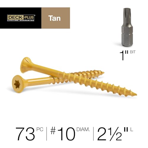 Deck Plus Deck Screws, #10 x 2-1/2in, 625 Pack, Tan - color: Tan, size: #10 x 2-1/2", style: 73 pcs