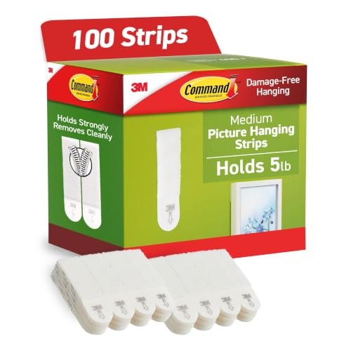 Command Medium Picture Hanging Strips, 5 lb per Strip, 100 Pairs, White - size: 100 Pairs