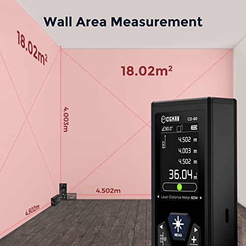 CIGMAN Dual Laser Distance Meter 393ft/120M Bilateral Laser Measurement Tool Rechargeable Laser Measure with M/in/Ft Multiple Units Multifunctional Laser Measure(Laser Level is Class II,Output<1mW) - color: CD-60 1