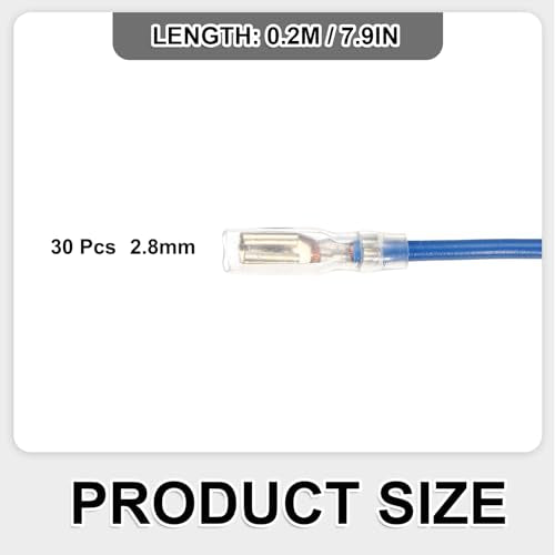MECCANIXITY 30Pcs 2.8mm Female Spade Crimp Terminal with 20cm Wires - color: Blue, size: 2.8mm, 20cm L