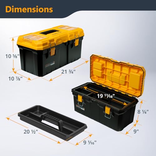 POWERTEC 22-Inch Tool Box with Trays - Lockable, Metal Latch, Organizer, Portable Storage for Tools, Small or Mid-Sized Parts (72363)