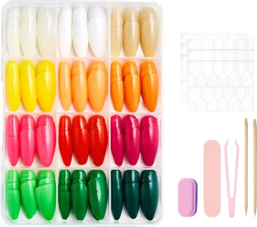 12 Color Press on Nails 288Pcs Medium Almond Fake Nails with Solid Color False Nail Press ons shiny Reusable Acrylic Glue on Nail Full Cover Stick on Nail for Women Manicure - color: Style-23