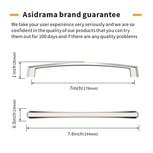 Asidrama 10 Pack 7 inch Brushed Satin Nickel Kitchen Cabinet Handles - color: Brushed Satin Nickel, size: 7" Hole Center(177mm)