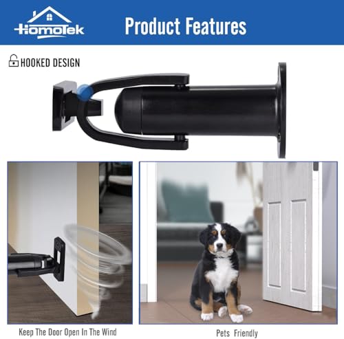 HOMOTEK Heavy Duty Latch Hook Stop Windproof,Door Holder Stopper with Sound Dampening Rubber Bumper Wall Mounted, Black, 1 Pack - color: Brushed Black, size: 1 Pack