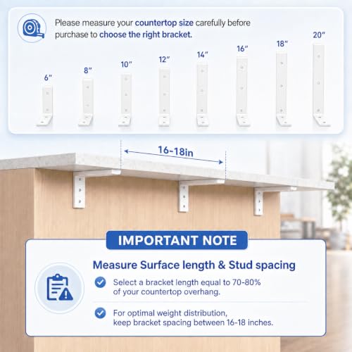 WINKER Countertop Support Bracket 2 Pack Heavy Duty 3/8" Thick Hidden L Shelf Bracket 12" x 6" x 2.5" Metal Corbels for Quartz/Granite/Wood/Concrete/Laminate Countertops, White - size: 12″x6″x2.5″-3/8" thick, style: White-2Pack