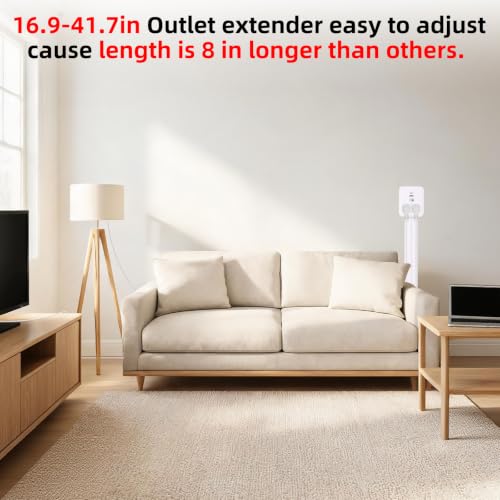 Outlet Extender 17-41in，Upgrade Stable USB-A&USB-C Wall Outlet Extender Made of Fireproof Material，Wall Plug Extender Anti-Wires-Chaos，with 4 Fixed Angles Suit for Outlet Behind Desk, Sofa（White） - color: White 17-41in