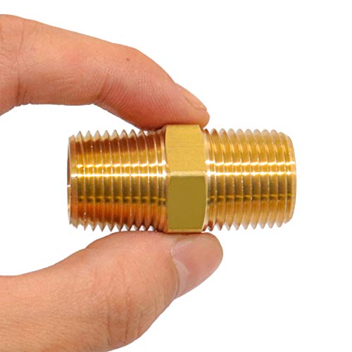 KOOTANS 1/2 NPT x 1/2 NPT Male Solid Brass Hex Nipples,4 PACK - size: 1/2 NPT x 1/2 NPT (O.D x O.D: 3/4'' x 3/4'')