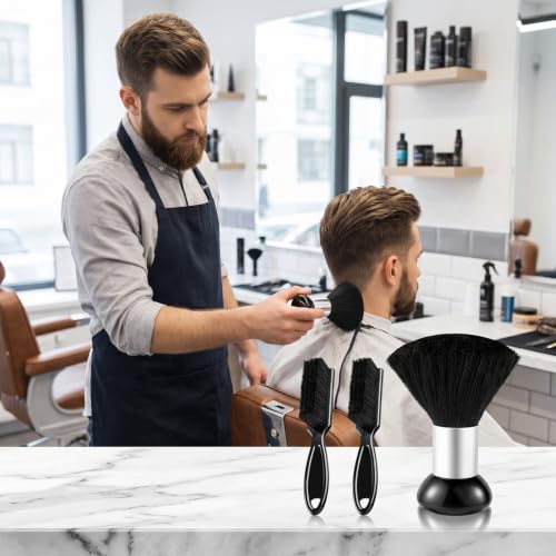3 PCS Barber Brush Set with Neck Duster and Cleaning Brushes, Professional Barber Supplies for Hair Clipper and Styling Tool Maintenance