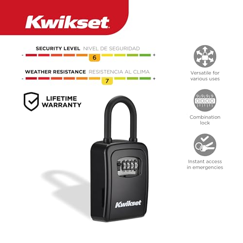 Kwikset Portable Key Storage Lock Box, Combination, 3-1/2 in, 1-Pack, Black