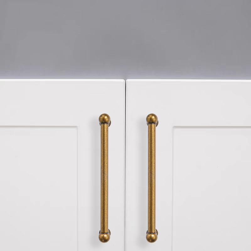 10 Pack 8 Inch Hole Center Antique Brass Cabinet pulls 100% Solid Heavy Duty Dresser Pulls Cabinet Drawer Pulls for Kitchen Cupboard Hardware - color: Antique Brass, size: 8 inch hole center