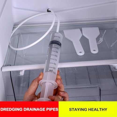 5 PCS Refrigerator Drain Hole Cleaning Kit, Fridge Drain Clog Remover Tool Set with Brush, Syringe, Hose, Ice Scraper & Plunger, Reusable Flexible Tube Cleaner