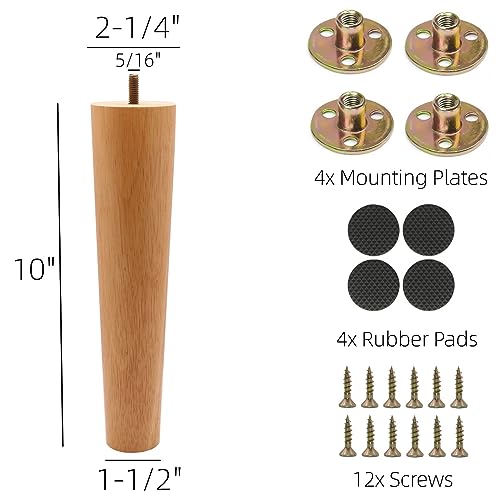 Solid Wood Replacement Furniture Sofa Couch Leg 10 inch Heavy Duty Set of 4 | Straight Wooden legs for Couch Sofa Chair Ottoman Loveseat Coffee Table Cabinet Furniture Replacement - color: Straight- Set of 4, size: 10"