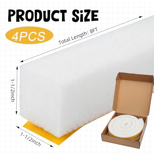 4 Rolls 1-1/2 Inch W x 1-1/2 Inch H Foam Weather Stripping with Adhesive 8 ft Foam Density Closed Cell Tape Seal for Uneven Gaps Doors Windows (White) - color: White