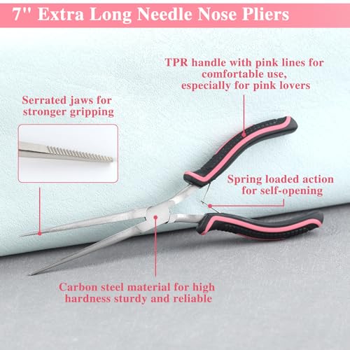 7" Extra Long Needle Nose Pliers for Jewelry Making, Serrated Jaws - style: Extra Long Needle Nose Pliers Serrated Jaws