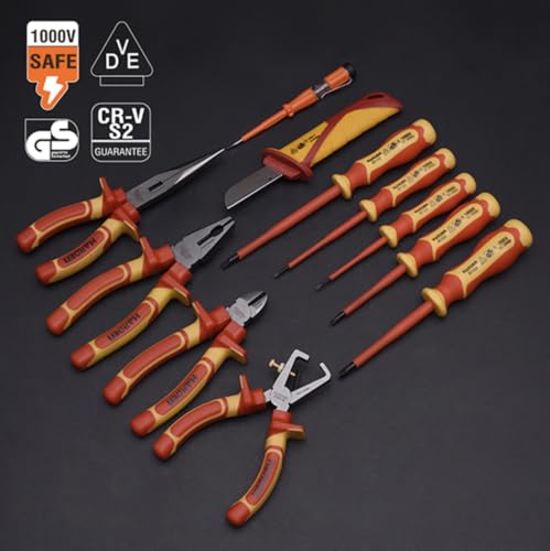 Edward Tools 11 Piece Insulated Tools Set - 1000 V Electrician Insulated Magnetic Phillips and Flathead Screwdrivers, Insulated Pliers, Cutters, Knife, Voltage Tester - Storage Case