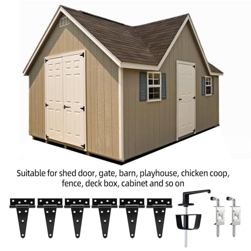 Shed Door Hardware Kit with 5-1/2" L-Handle Lock, Latches and 6" Hinges