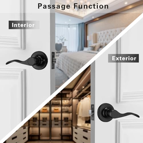 NCL 6 Pack Black Door Handle Interior, Wave Door Lever Door Knob for Hall - size: 6-Hall